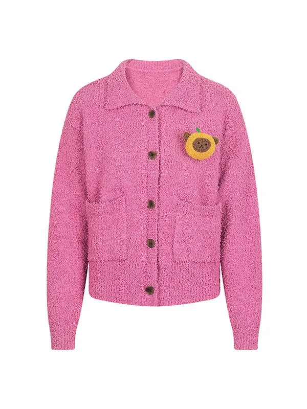 Vivit Casual Relax Corsage Animal Pop Knit-Jacket