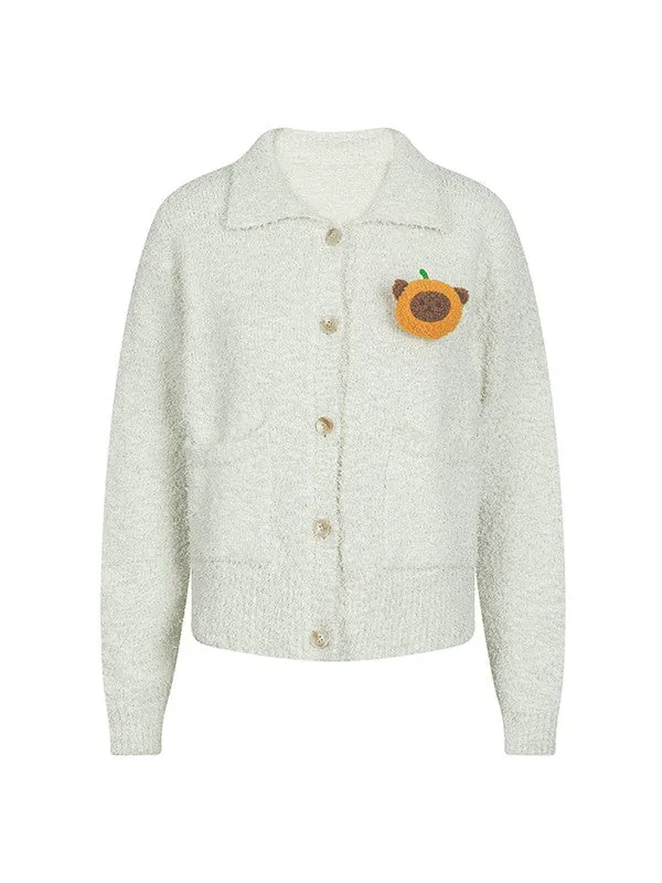 Vivit Casual Relax Corsage Animal Pop Knit-Jacket