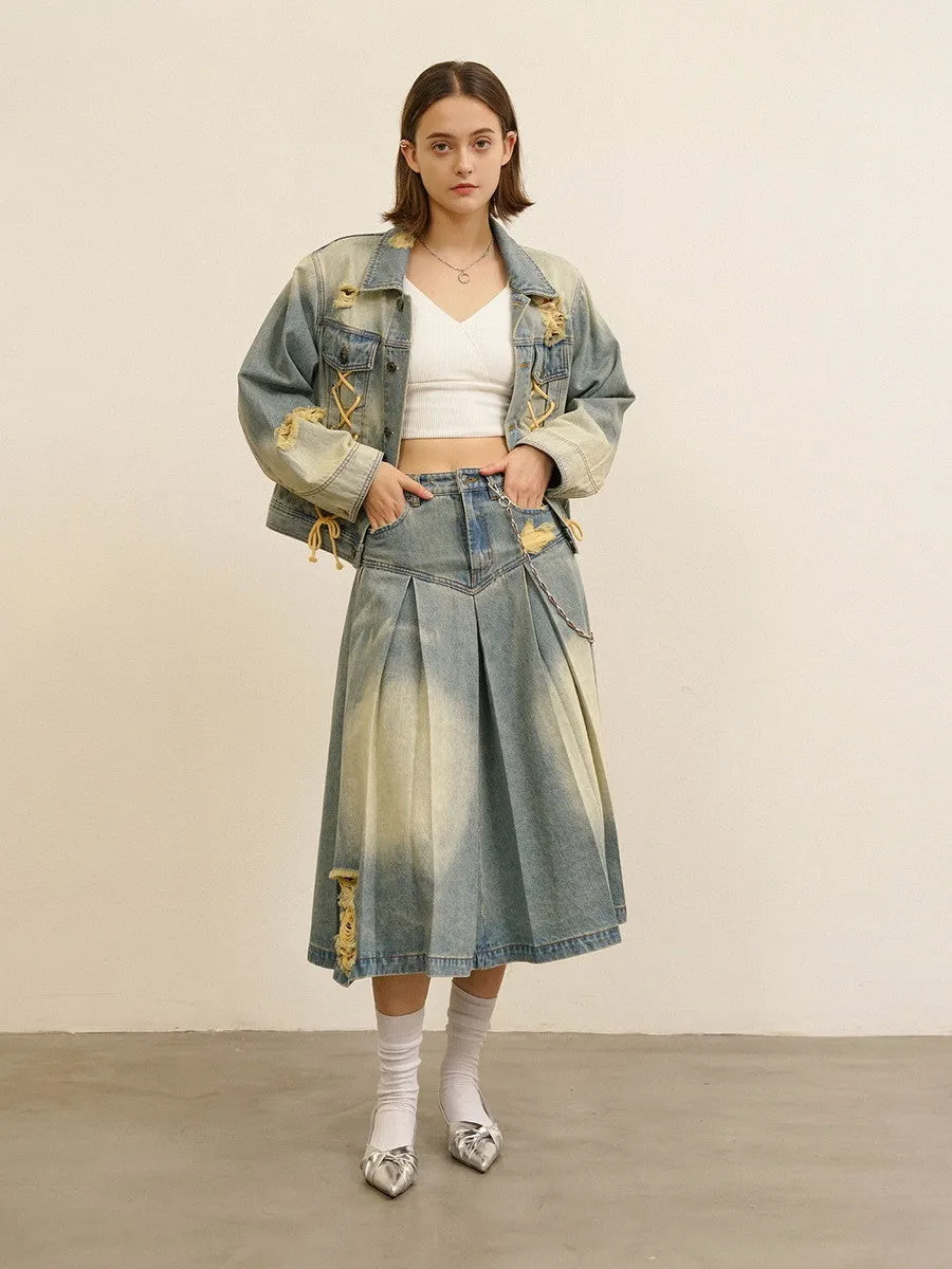 Washed Lace-Up Vintage Retro Nichi Jacket