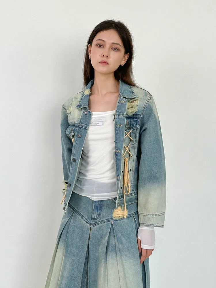 Washed Lace-Up Vintage Retro Nichi Jacket