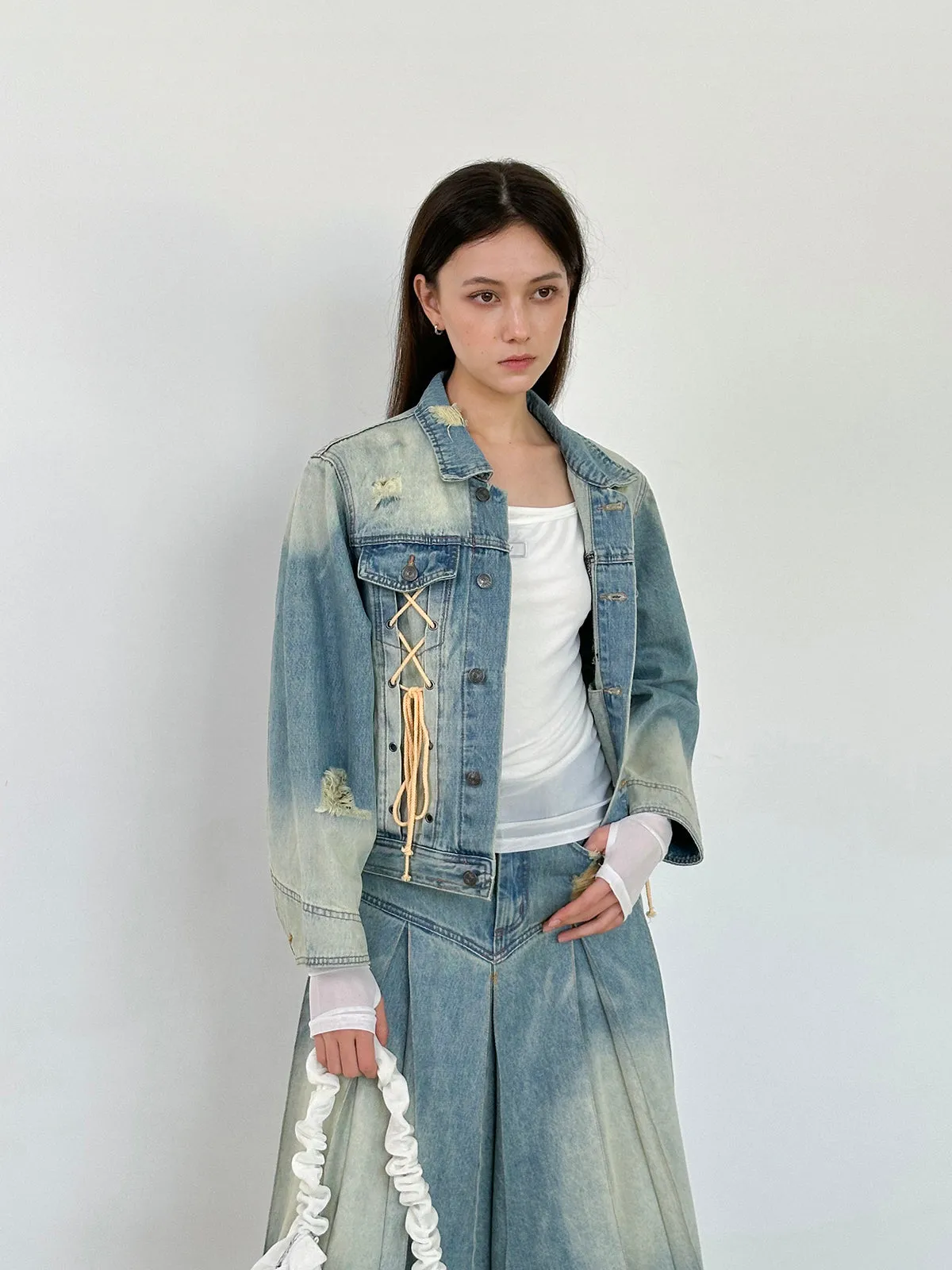 Washed Lace-Up Vintage Retro Nichi Jacket