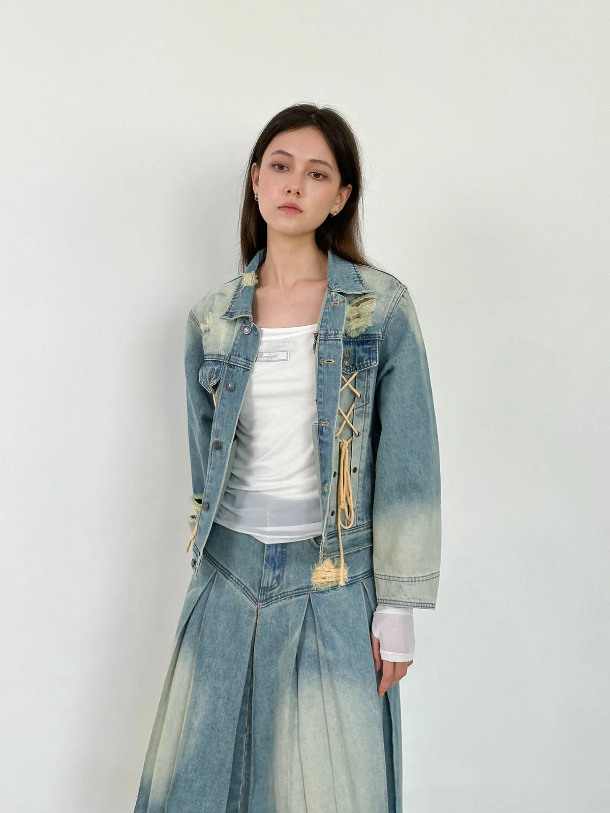 Washed Lace-Up Vintage Retro Nichi Jacket