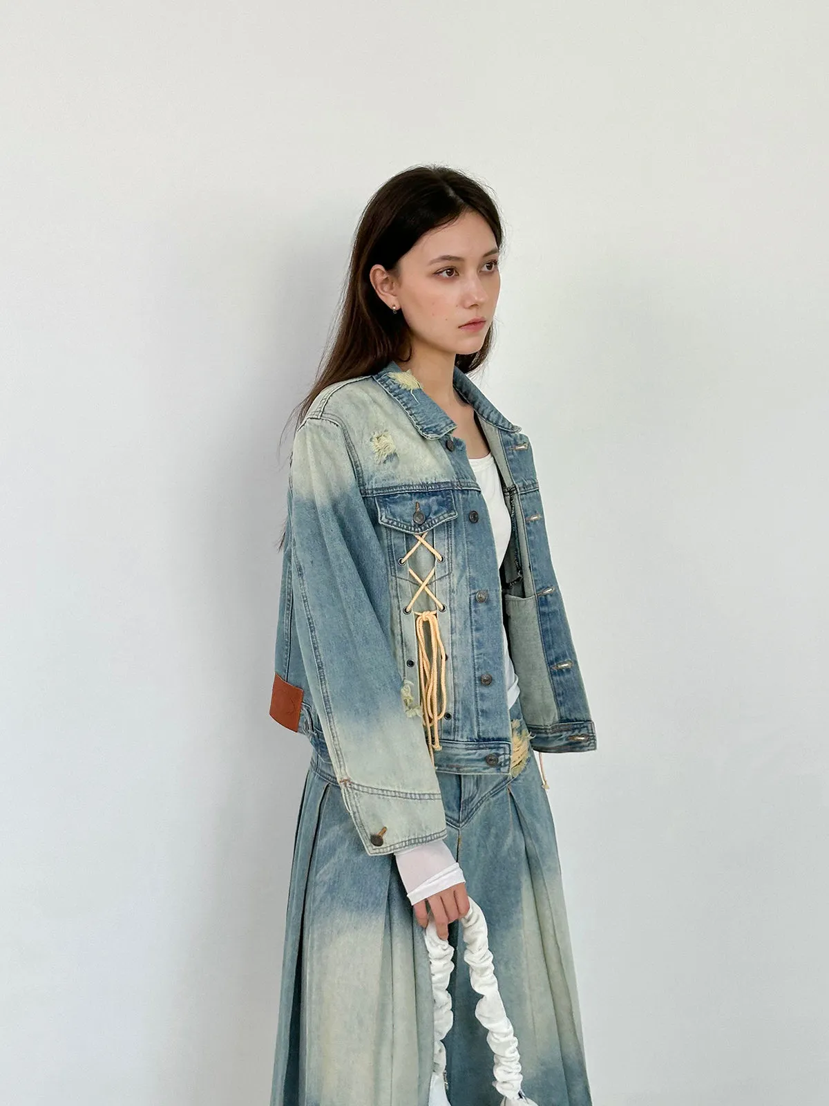 Washed Lace-Up Vintage Retro Nichi Jacket