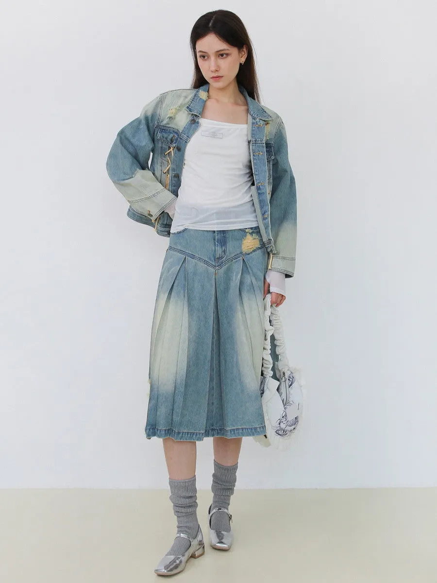 Washed Lace-Up Vintage Retro Nichi Jacket