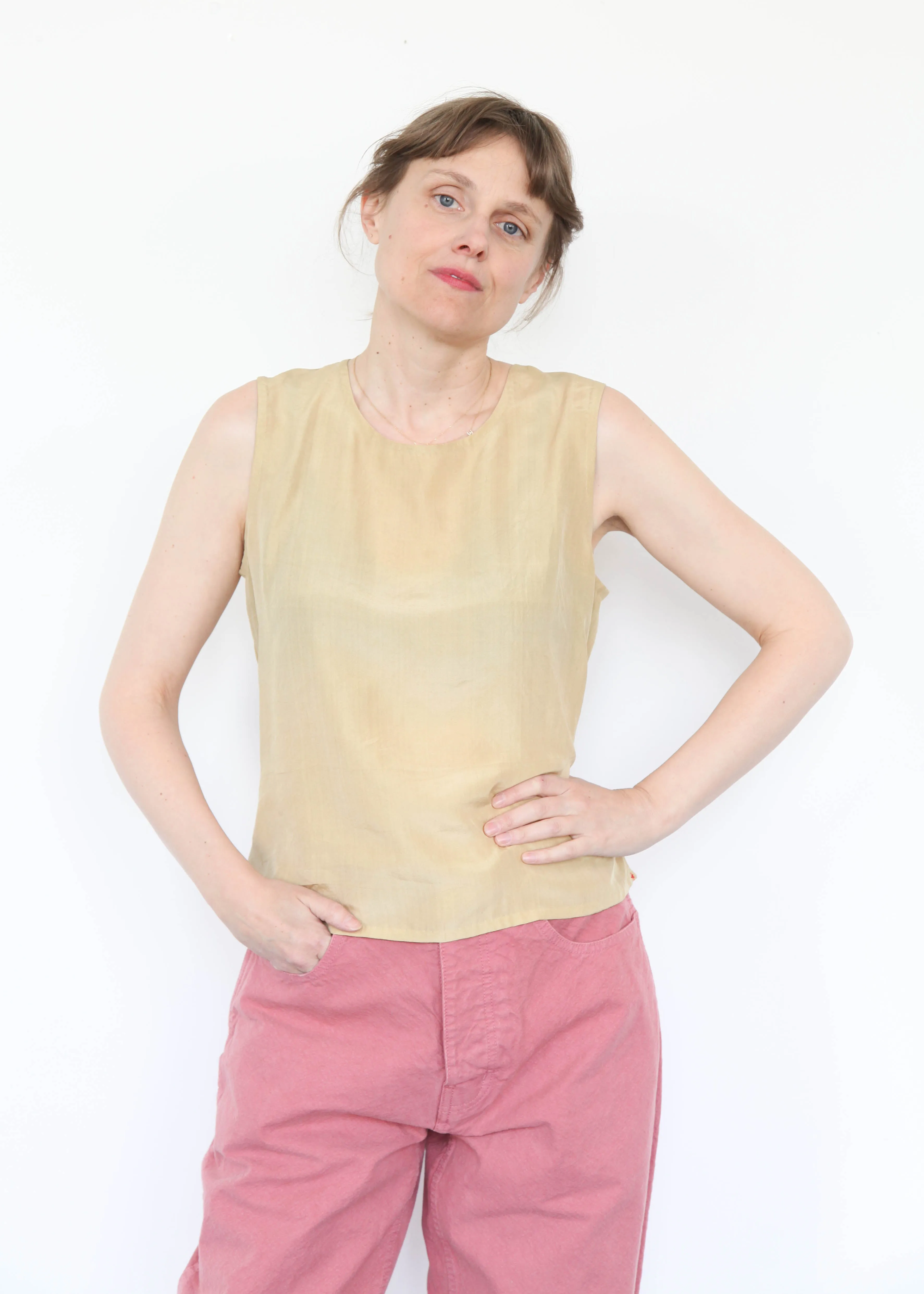 Whiskey Gold Sleeveless Silk Top