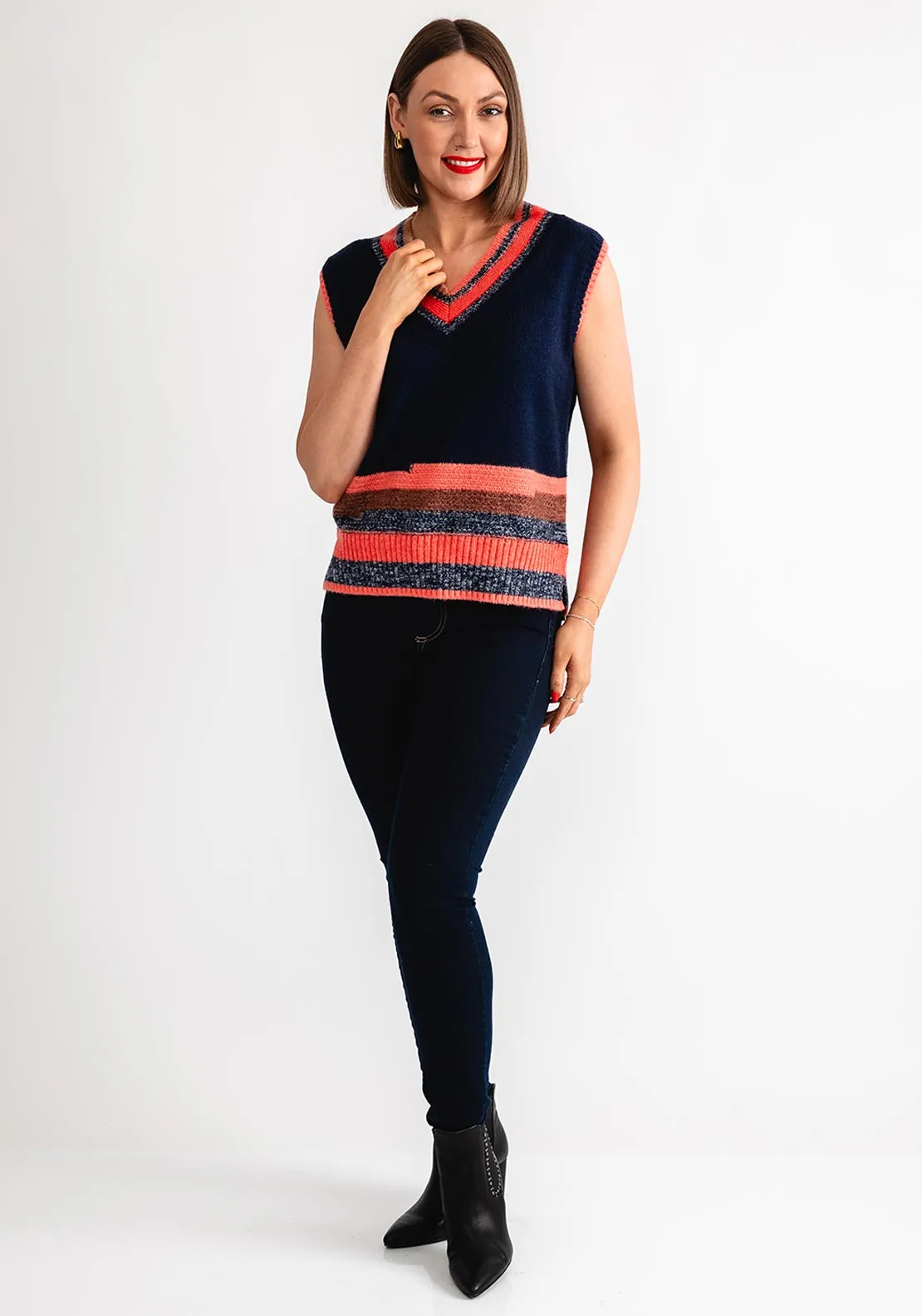 White Stuff Colour Block Knit Vest, Navy