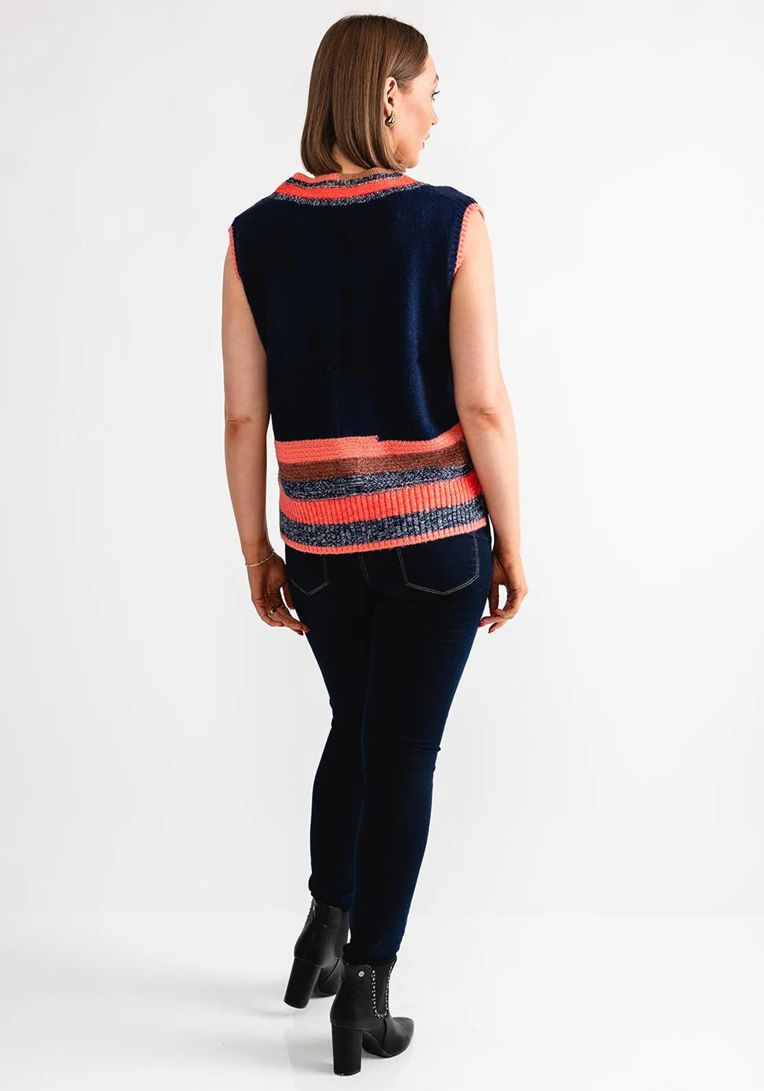 White Stuff Colour Block Knit Vest, Navy