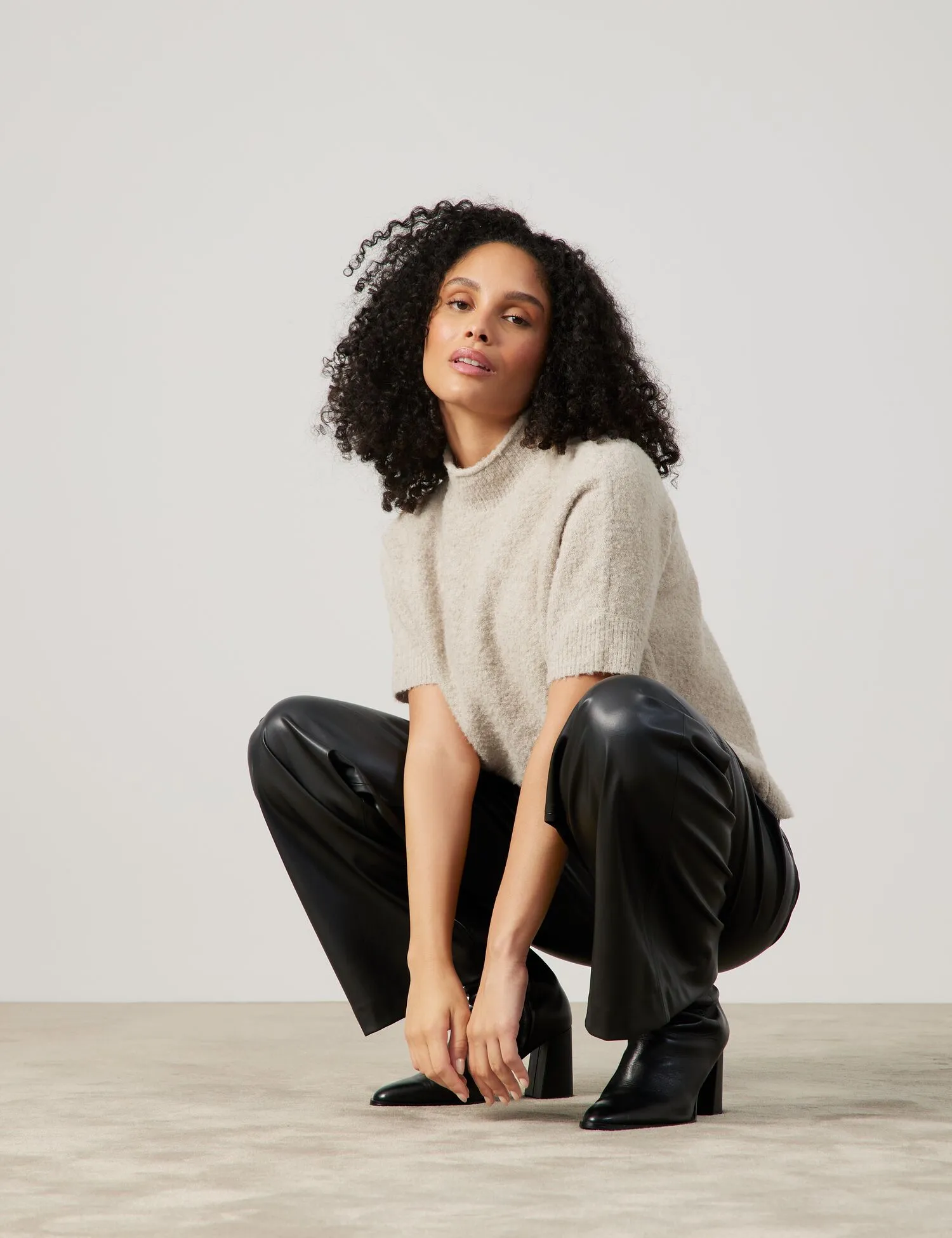 Wide-leg faux leather trousers