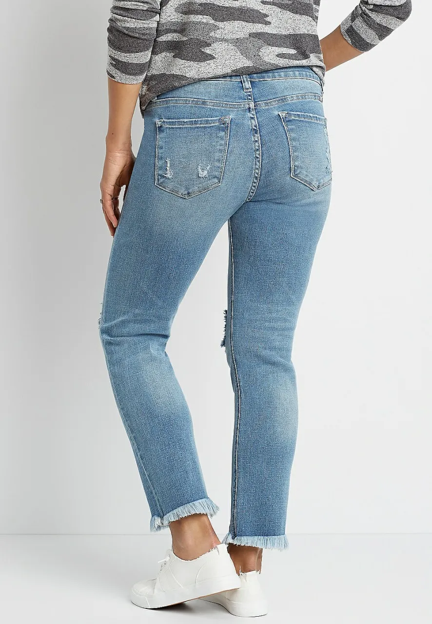 Women Maurices Jeans | Kancan High Rise Destructed Fray Hem Slim Straight Ankle Jean