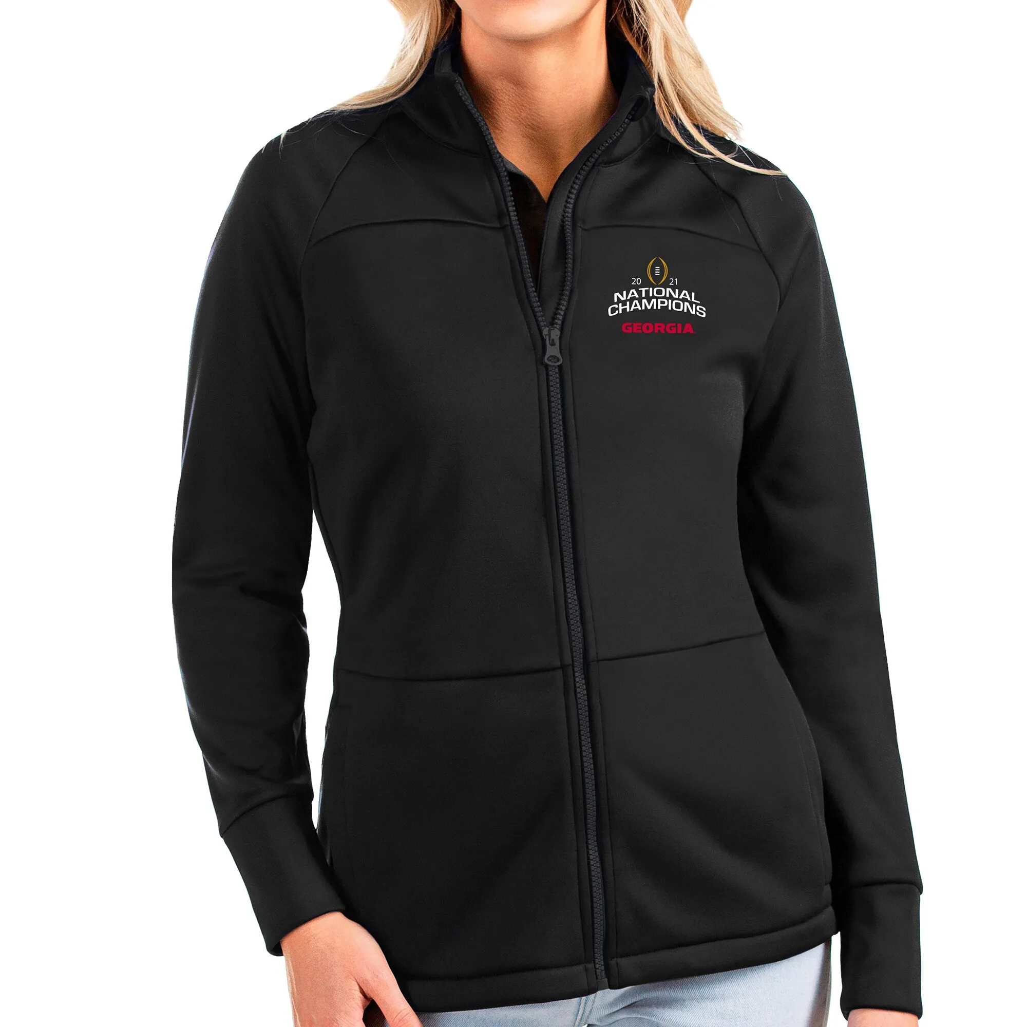 Women's Antigua Black Georgia Bulldogs College Football Playoff 2021 National Champions Links Full-Zip Golf Jacket