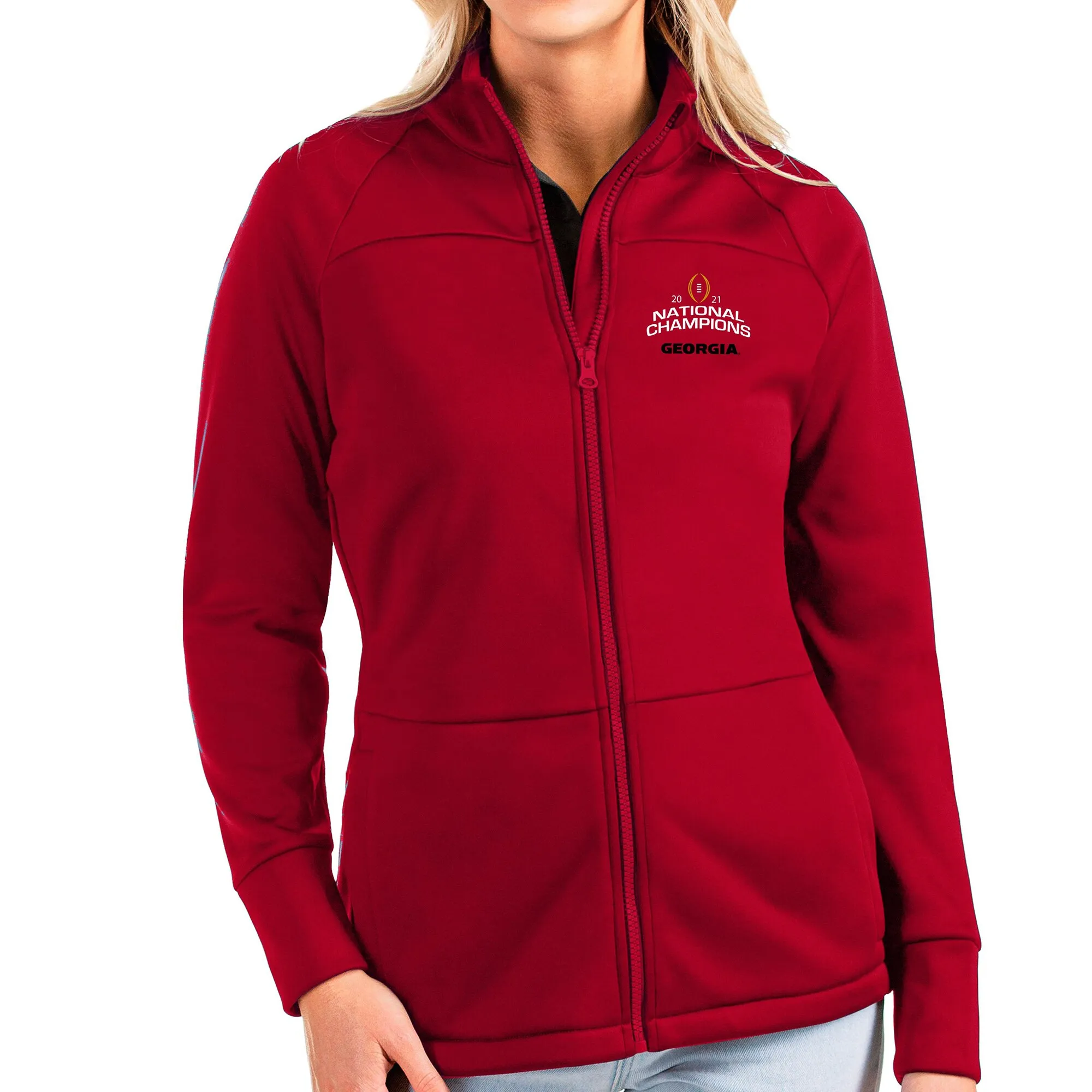 Women's Antigua Red Georgia Bulldogs College Football Playoff 2021 National Champions Links Full-Zip Golf Jacket